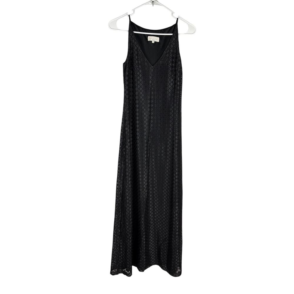 Vintage Parallel Vneck Slip Maxi Black Dress 90s Lace Long Witchy 2 Formal Boho